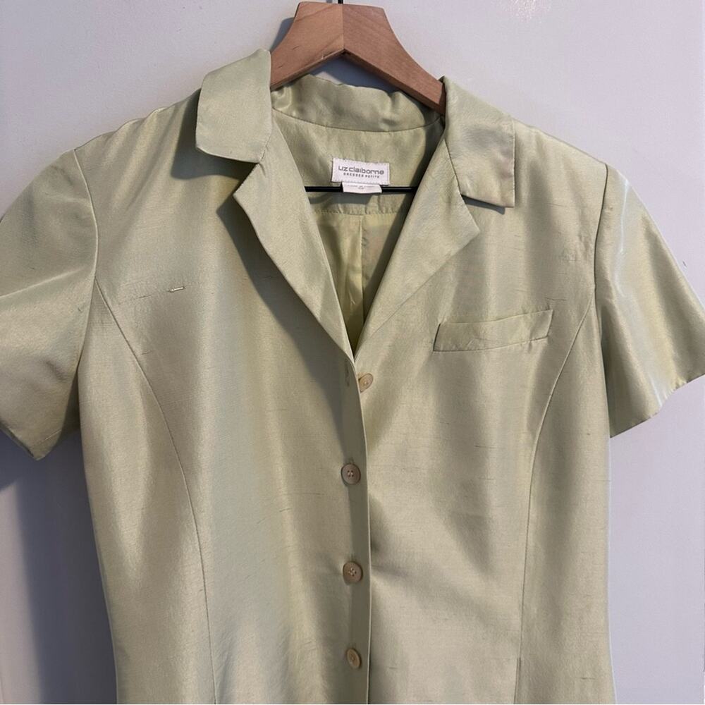 Vintage Liz Claiborne Green Raw Silk Button Front Mini Dress XS - Picture 10 of 14